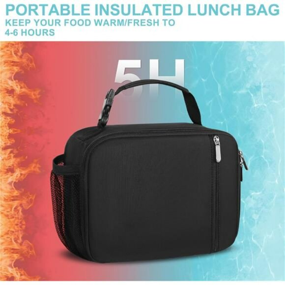 Insulated Kids Lunch Bag with Water Bottle Holder Reusable Lunchbox for School - Picture 5 of 7